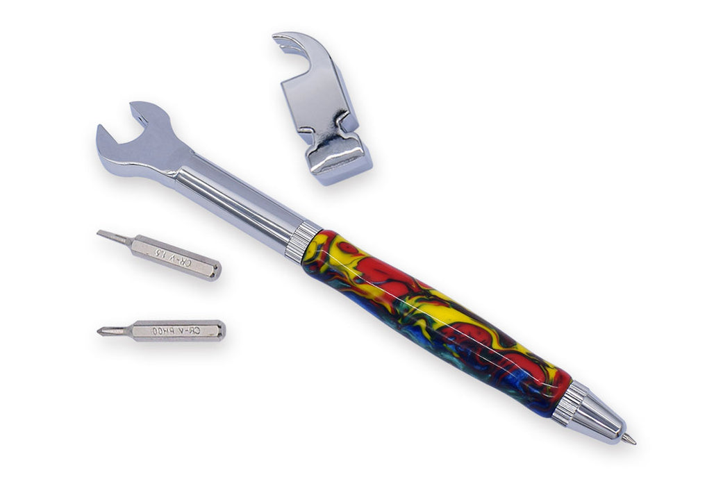 Hammer - FS Tool Ball Point Pen Kit - Chrome (Hammer, Wrench, Screw Driver & Pen)