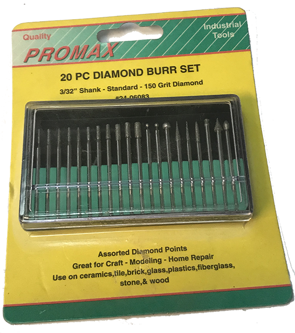 Diamond Burr Set - 3/32" (2.5mm) Shank - Medium 150 Grit - 20 pc - Promax  #24-06083