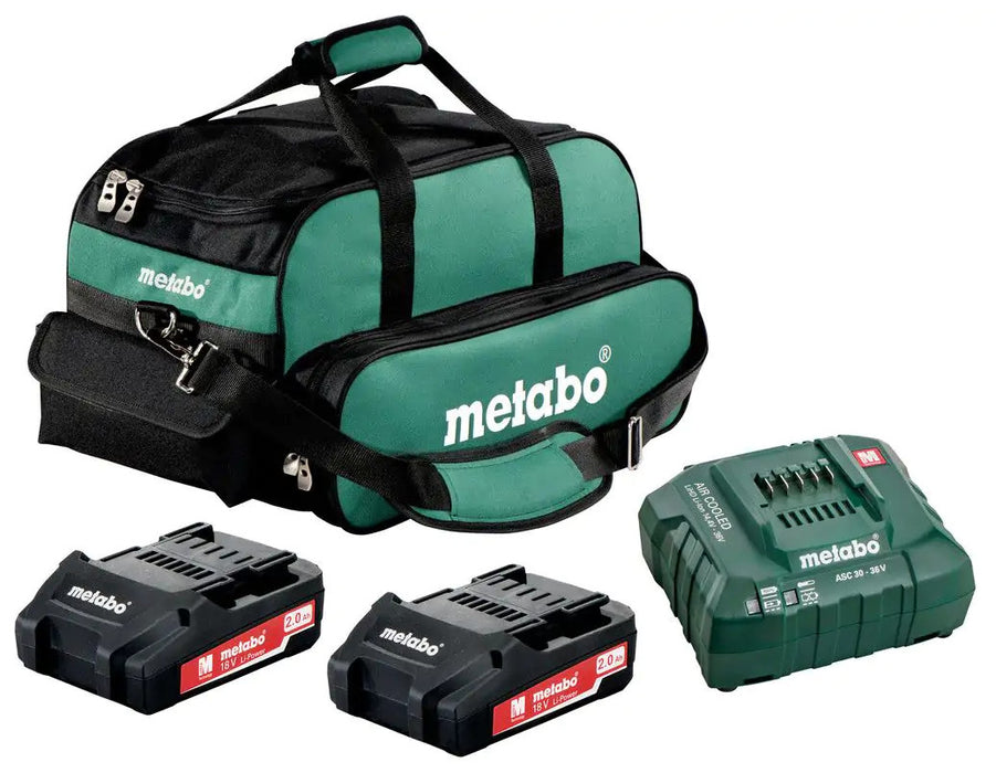 METABO 18V 2-2.0 AH LI-Power Compact Batter Pack # 55ASC Charger, Starter Kit, US625596020