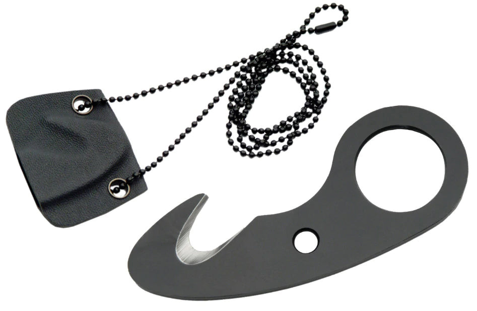 Finger Gut Hook 3.5"  / Belt Cutter Neck Knife  with Kydex Sheath and Metal Chain
