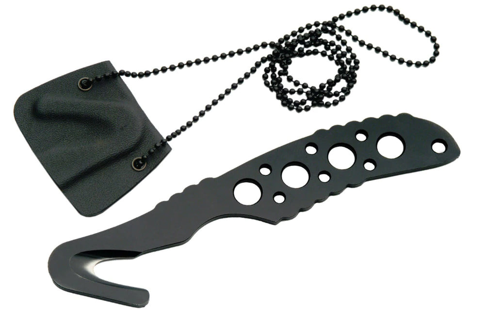 Gut Hook 6.5" / Belt Cutter Neck Knife  with Kydex Sheath and Metal Chain