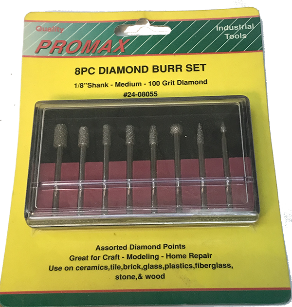 Diamond Burr Set - 1/8" (3.2mm) Shank - Medium 100 Grit - 08 pc - Promax #24-08055