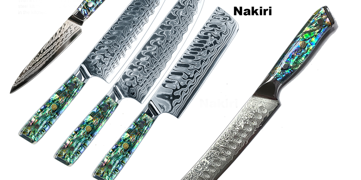 Chef Knife Set Japanese AUS-10 Damascus Steel Full Tang Abalone Shell  Handle New