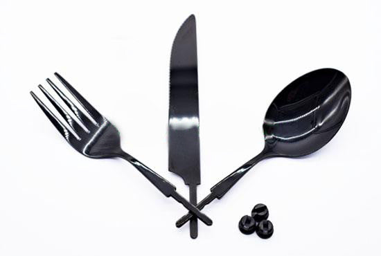 S.S Flatware Set with Black TN plating. - WoodWorld of Texas