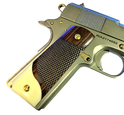1911 Full Size Checkered Rosewood Grips Acrylic Ivory Accent - 1x