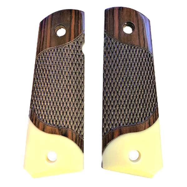 1911 Full Size Checkered Rosewood Grips Acrylic Ivory Accent - 1x