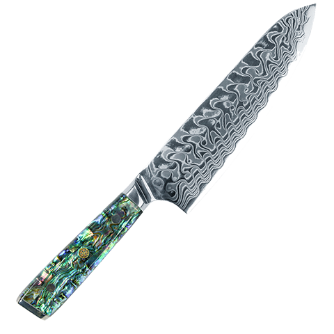Awabi Gyuto Chef Knife - Complete Knife with Abalone in Resin Handles and Mosaic Pin - AUS-10 Damascus Steel