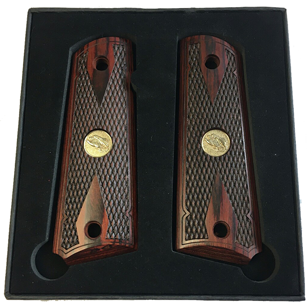 1911 Full Size Double Diamond Checkered Rosewood Grips w/ Eagle Medallions