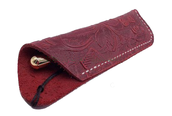 Texas Style Pen Sleeve - Handmade Leather Tooled Design - Dark Red