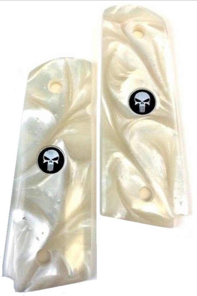 1911 Full Size Acrylic Faux Pearl Grips w/Black Punisher Medallions ...