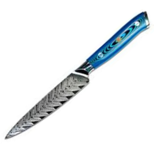 SEIGAIHA Utility Knife with Laminated Wood Handles and Mosaic Pin -VG-10 Damascus Steel67 Layer