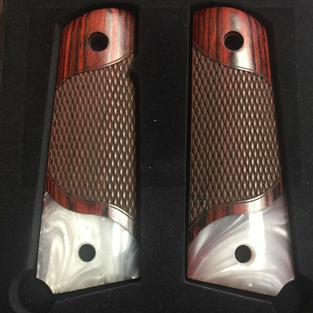 1911 Full Size Checkered Rosewood Grips Pearl Accent — WoodWorld