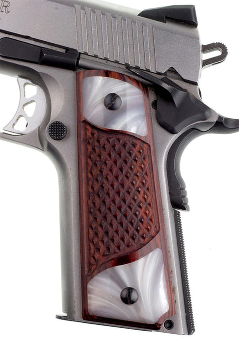 1911 Full Size Checkered Rosewood Grips Pearl Accent - 2