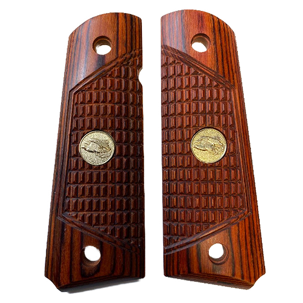1911 Full Size Checkered Rosewood Combat Grips w/ Eagle Medallions