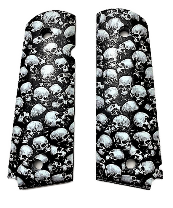 1911 Full Size Grips - UV of HD Image -  Skulls UV printed over laminate Diamond Wood