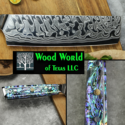 **Awabi Complete Kitchen Knife 5 pc Set -  with Abalone in Resin Handles and Mosaic Pin - AUS-10 Damascus Steel
