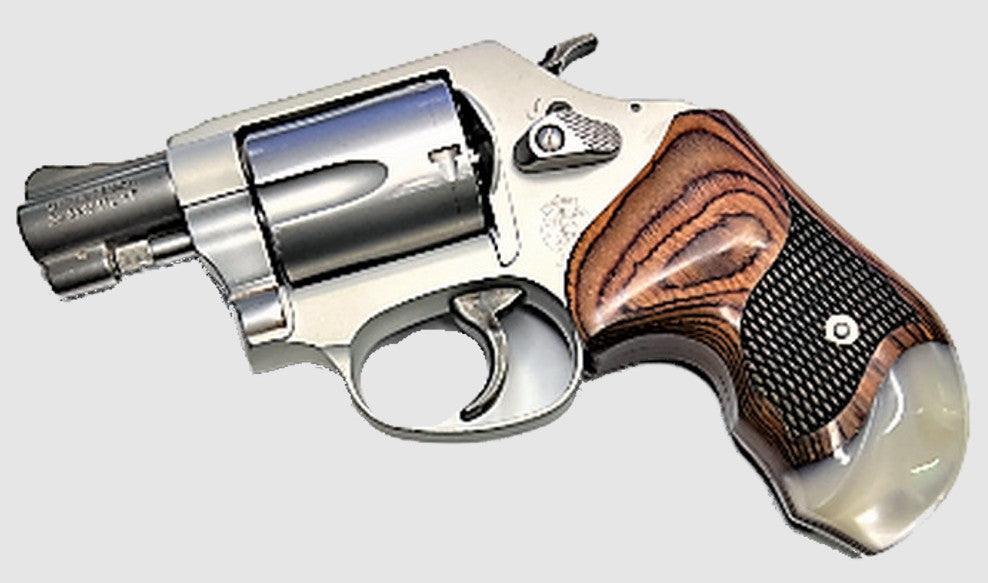 S&W J Frame Round Butt Full Wrap Around Rosewood Gun Grips With Pearl Accent