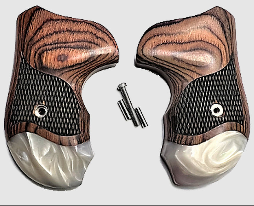 S&W J Frame Round Butt Full Wrap Around Rosewood Gun Grips With Pearl Accent