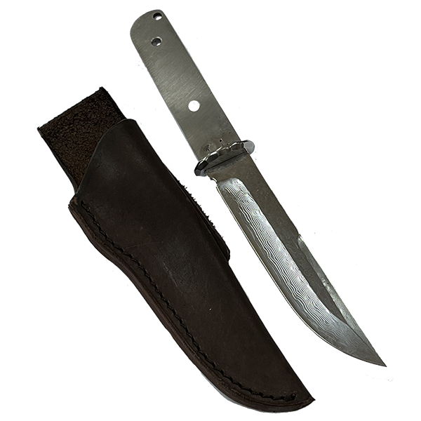 Custom Leather Knife Sheath Leather - SHWW4 - 1 5/8" opening and a 6 1/8"" length with Belt loop. Fits San Mai Damascus Tanto Knife Kit