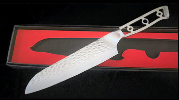 * VG10 Hammered Pattern - Santoku  Chef Knife Blank - 12" OAL - 7" Cut - VG10 Damascus