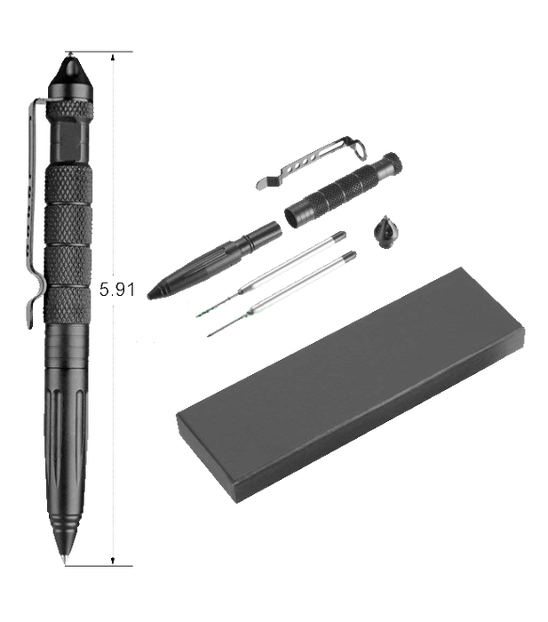 SOCOM Tactical Pen with Glass Breaker and Self Defense Tip - Black Aluminum