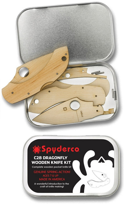 * Spyderco Brand Wooden Knife Kit - Dragon Fly - Gift Tin