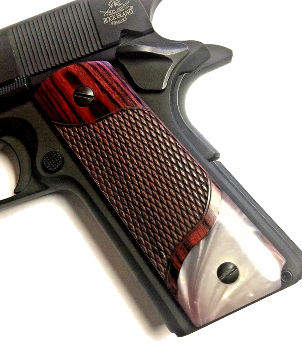 1911 Full Size Checkered Rosewood Grips Pearl Accent - 1