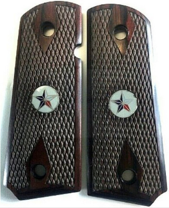 1911 Full Size Double Diamond Checkered Rosewood Grips w/ Texas Medallions