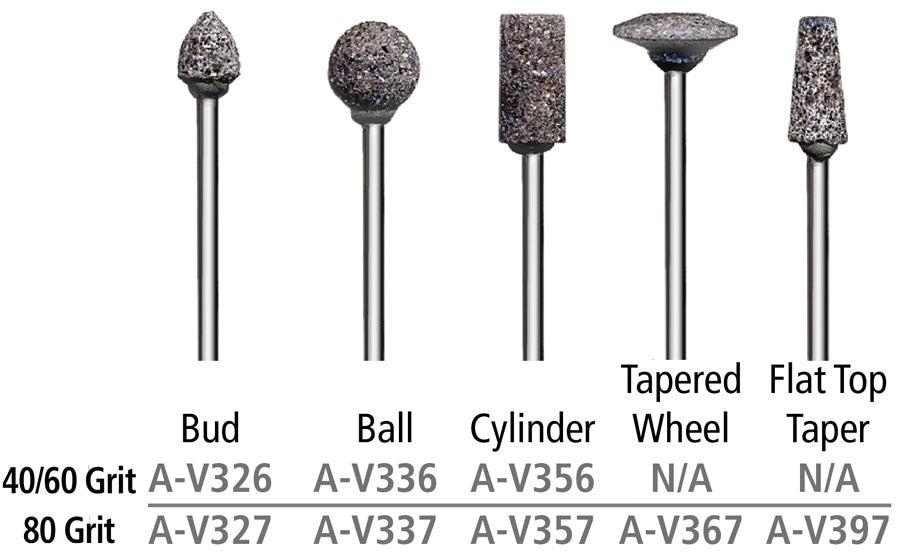 Foredom V Stone Coarse Abrasive Stone 3/32" Shank  - V397- Flat Top Taper - 80 Grit