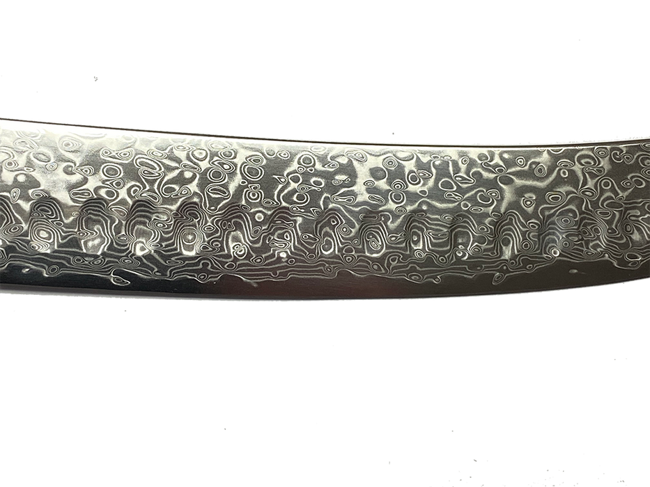 Awabi Butcher Knife - Complete Knife with Abalone in Resin Handles and Mosaic Pin - AUS-10 Damascus Steel