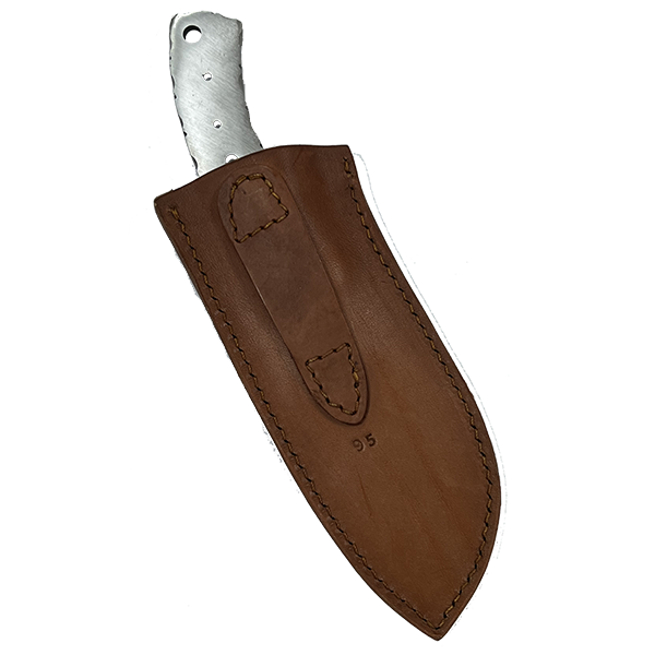 Custom Leather Knife Sheath Leather - SHWW95 - 2 3/8" opening and a 7.25" length with Belt loop. Fits Armageddon Skinner & Mako Gut Hook