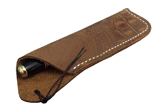 Texas Style Pen Sleeve - Handmade Leather - Dark Brown alligator grain pattern
