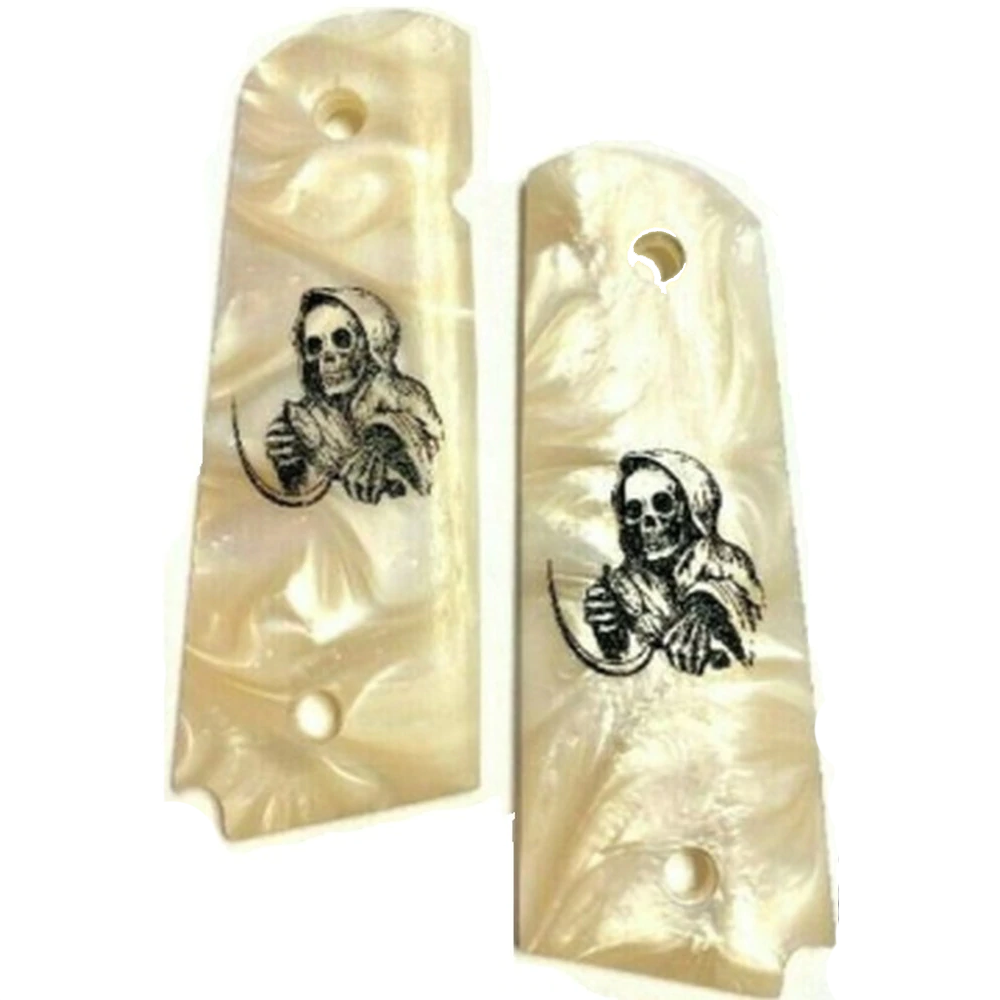 1911 Full Size Acrylic Faux Pearl Grips Grim Reaper II HD/UV