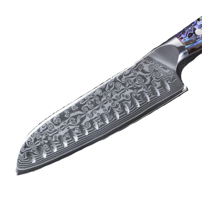 * VG10 Raindrop Pattern - Santoku San Mai Damascus Chef Knife Blank - 12" OAL - 7" Cut