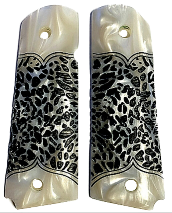 1911 Full Size Acrylic Faux Pearl Grips w/ Textured Black Leopard Spots
